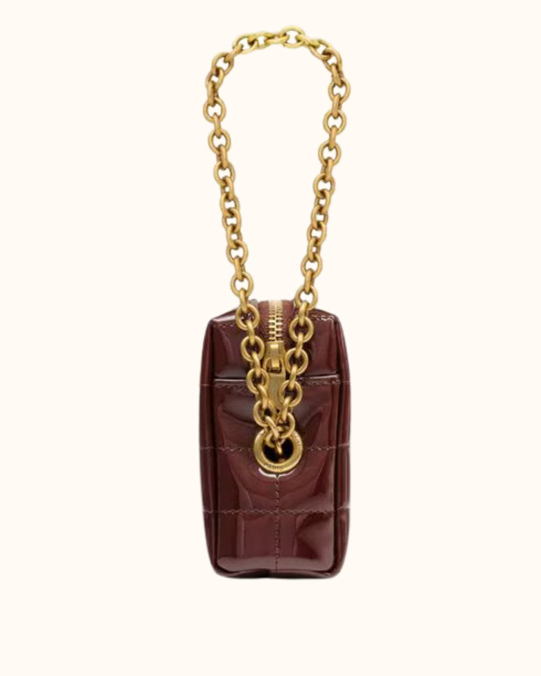 Cassandre Matelassé Carré Pouch on Chain in Shiny Canvas