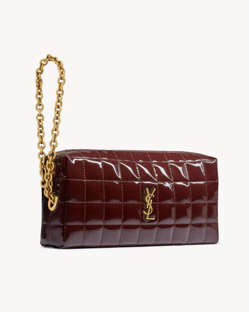 Cassandre Matelassé Carré Pouch on Chain in Shiny Canvas