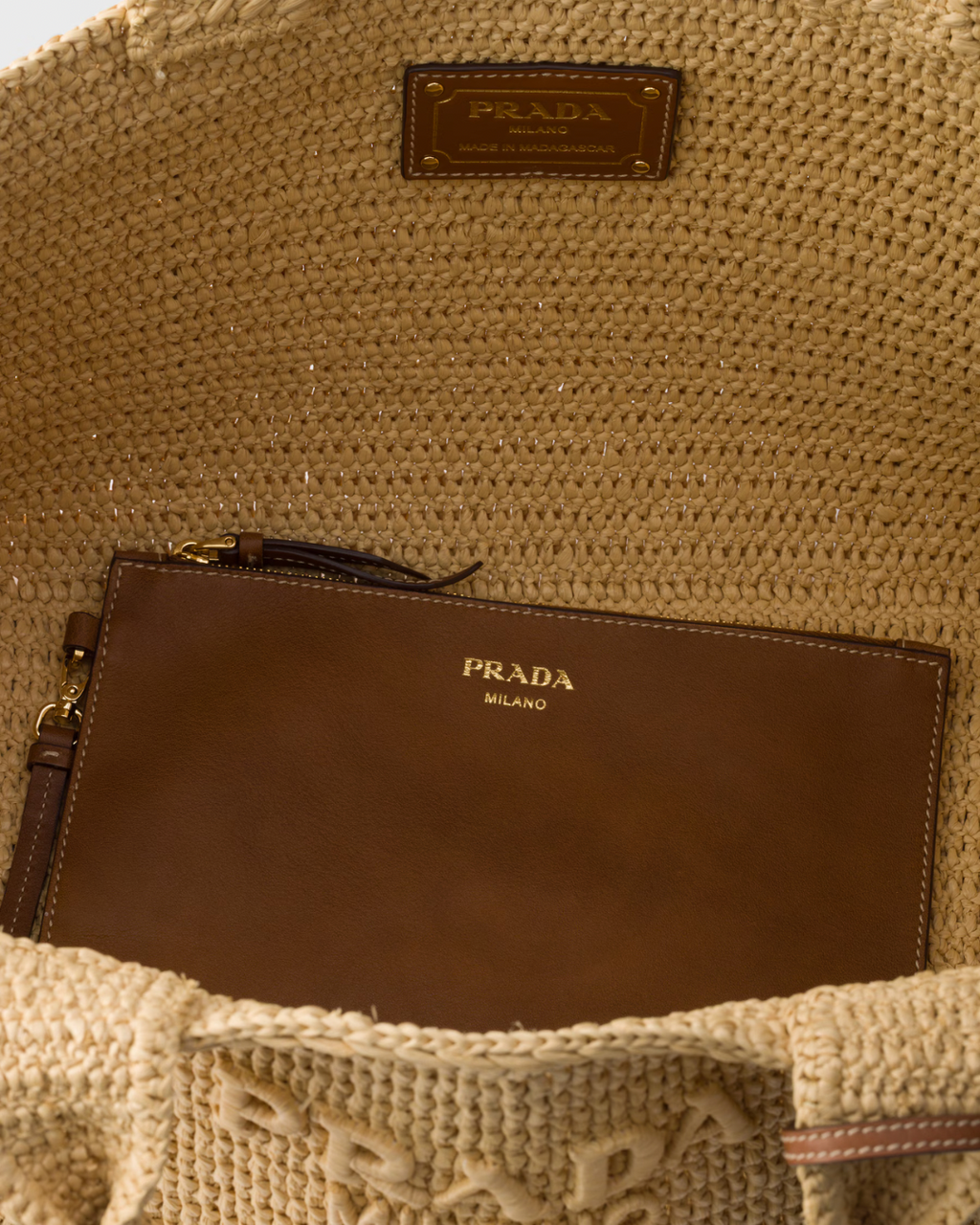 Prada Large crochet tote bag with leather details