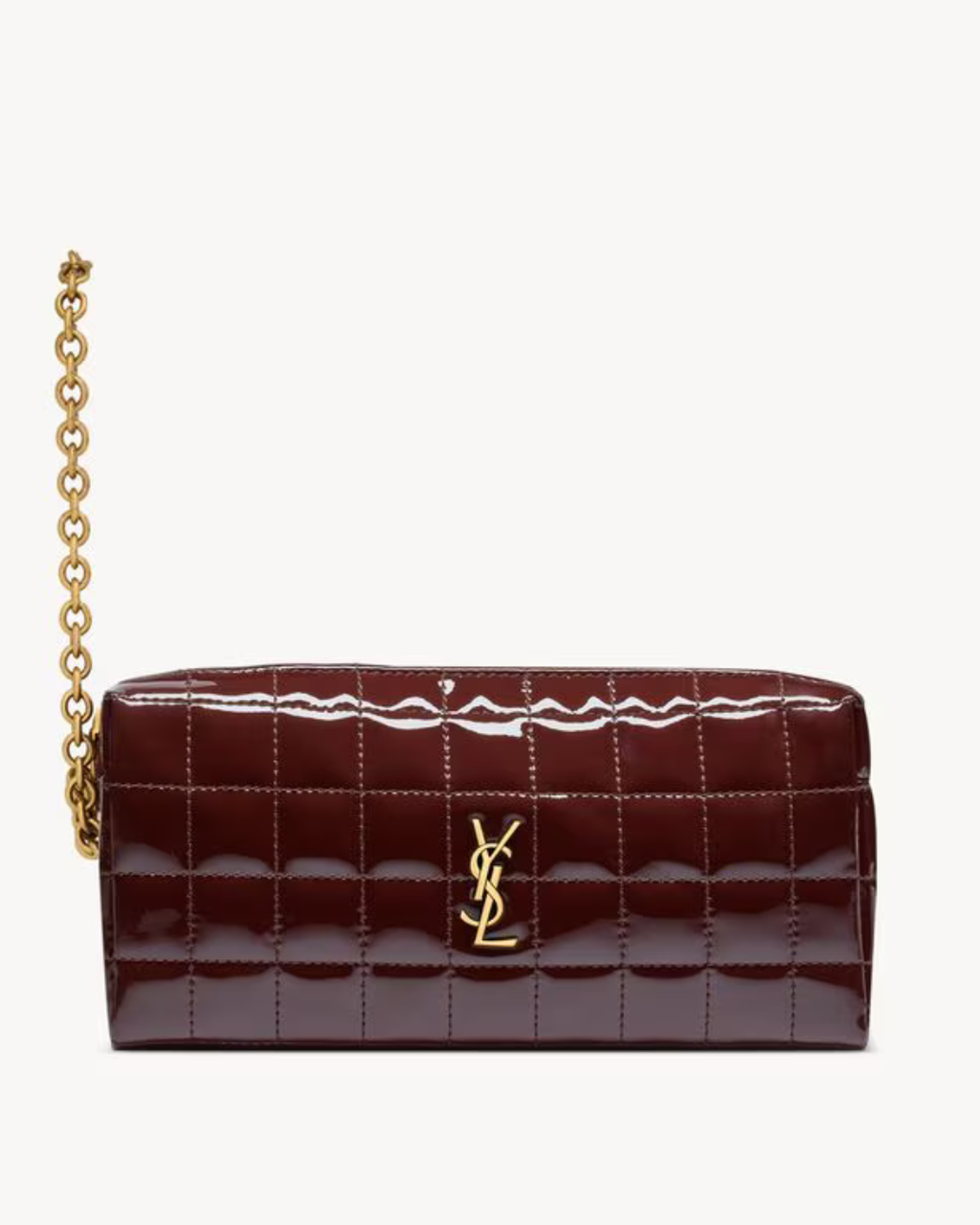 Cassandre Matelassé Carré Pouch on Chain in Shiny Canvas