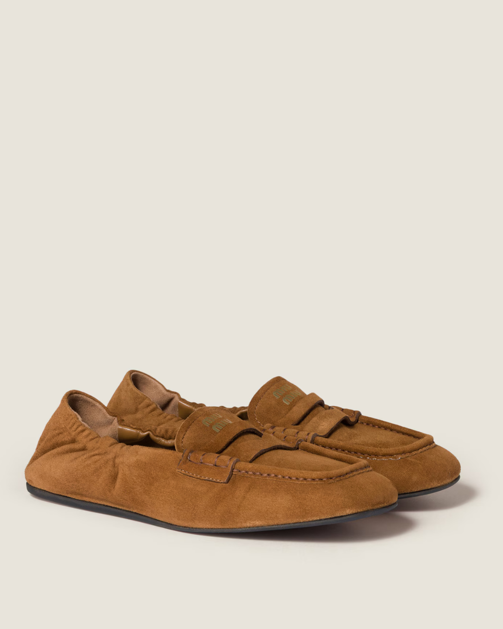 Miu Miu Ruches Suede Loafers