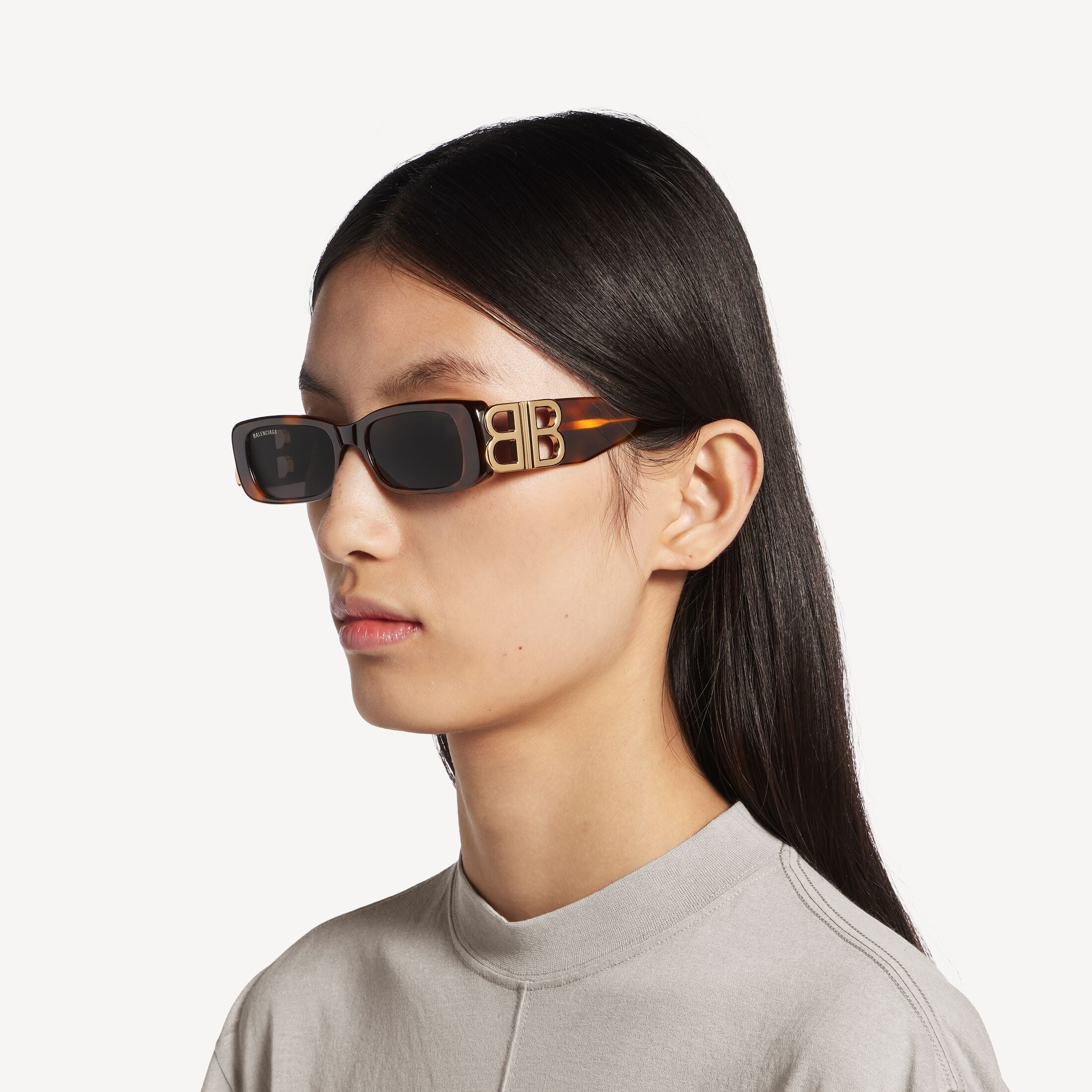 Balenciaga WOMEN'S DYNASTY RECTANGLE SUNGLASSES IN MID HAVANA