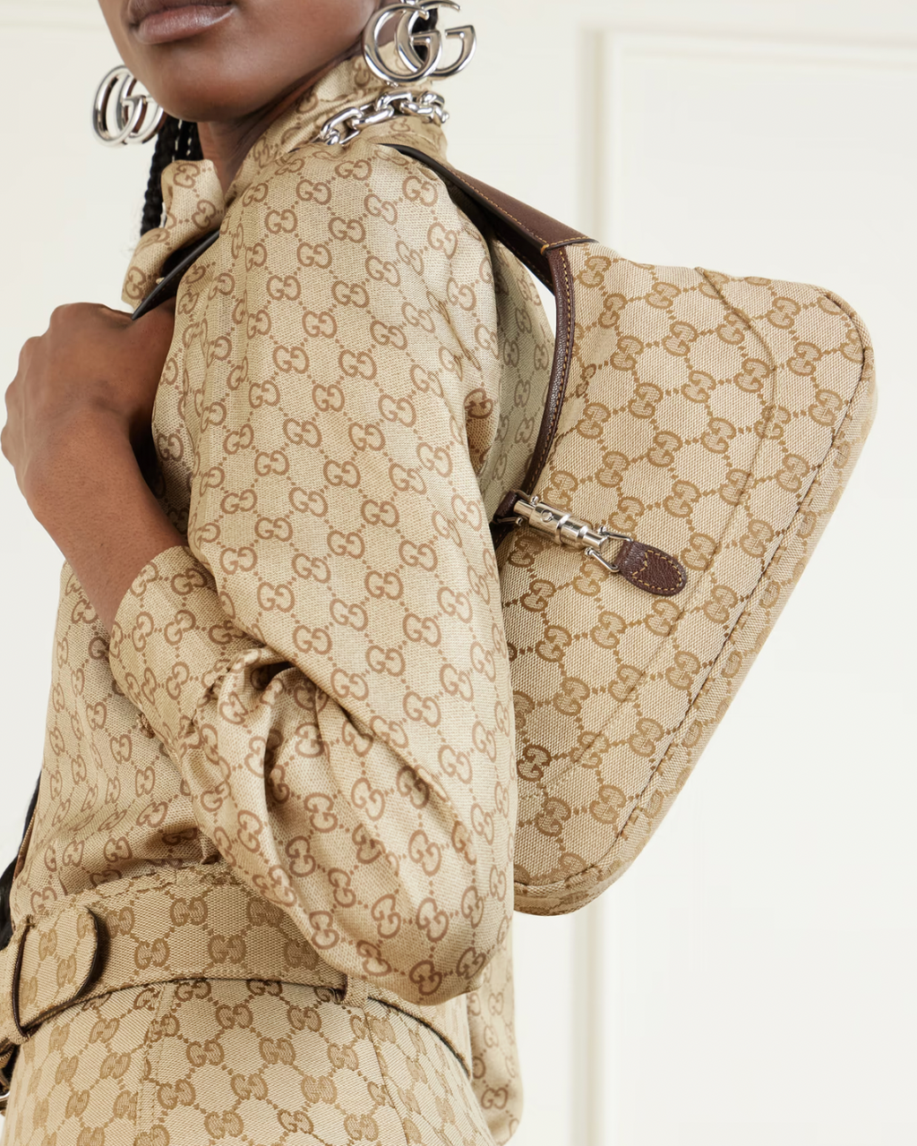 GUCCI Jackie 1961 Slim Small leather-trimmed canvas-jacquard shoulder bag