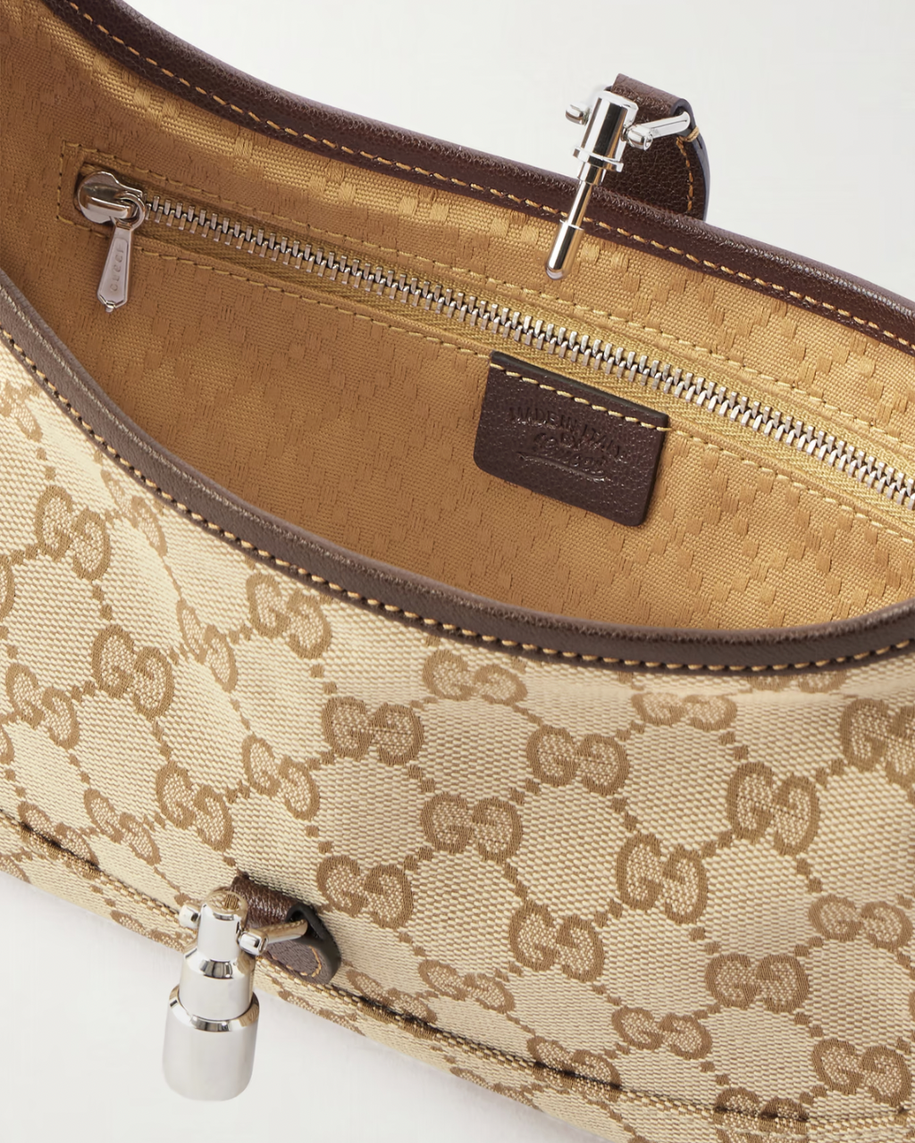 GUCCI Jackie 1961 Slim Small leather-trimmed canvas-jacquard shoulder bag