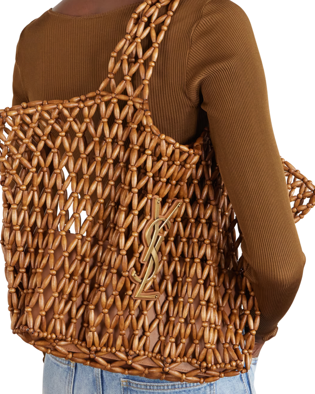 Saint Laurent Icare beaded wood tote