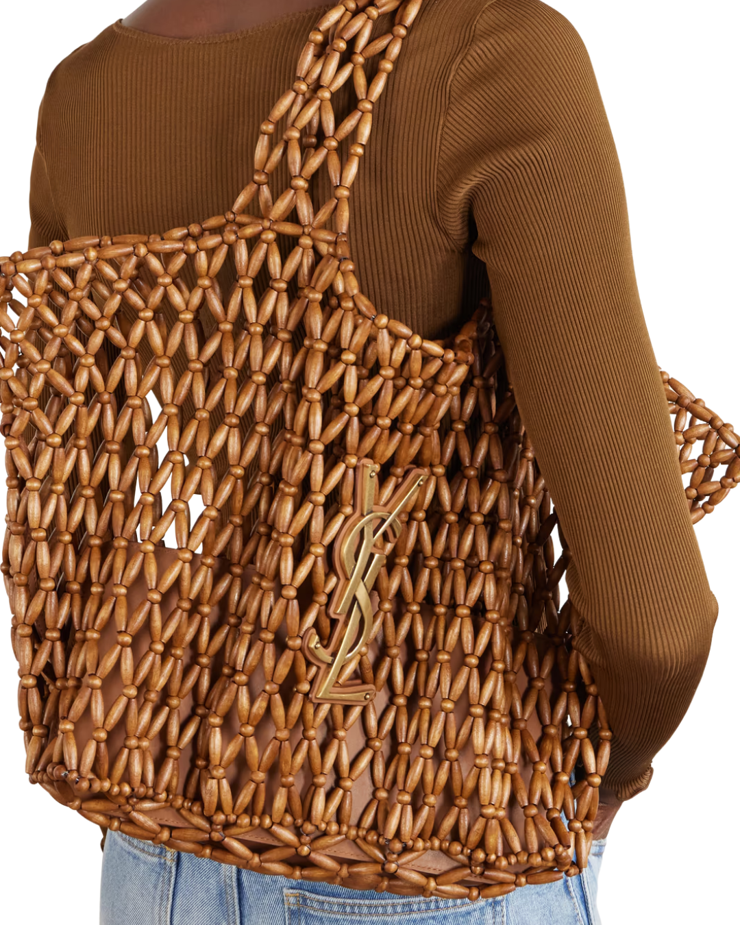 Saint Laurent Icare beaded wood tote
