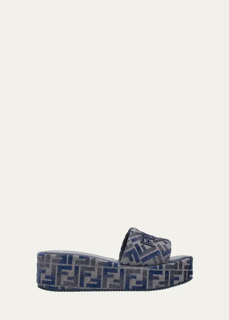 Fendi Sunshine FF Chenille Jacquard Platform Sandals