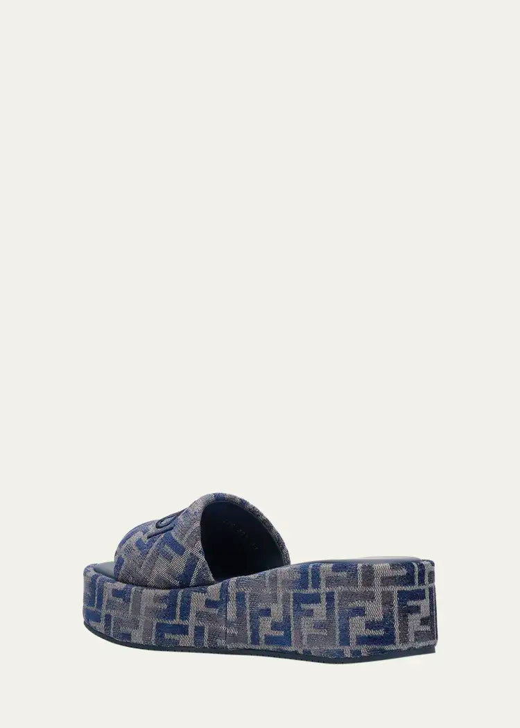 Fendi Sunshine FF Chenille Jacquard Platform Sandals