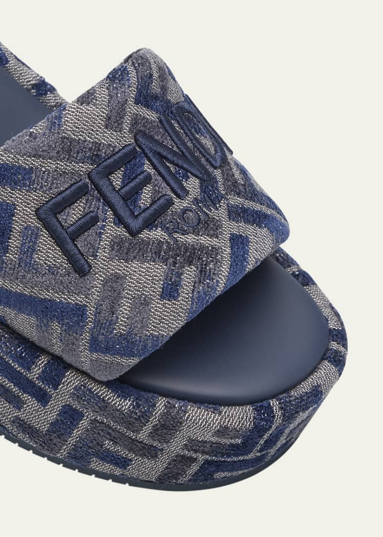Fendi Sunshine FF Chenille Jacquard Platform Sandals
