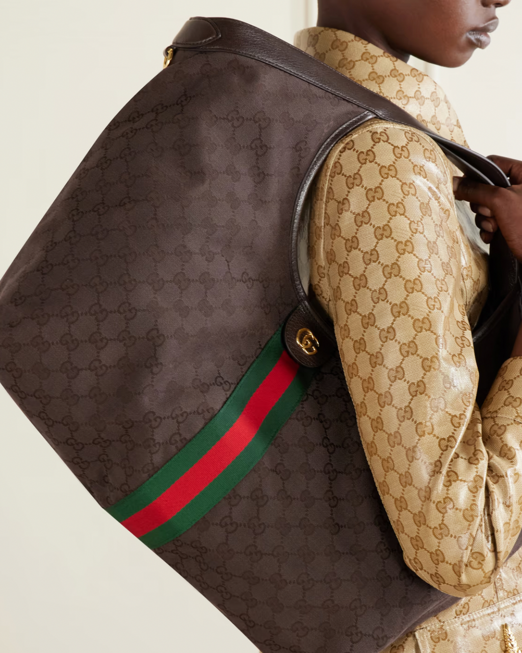 Gucci Giglio leather-trimmed canvas-jacquard tote