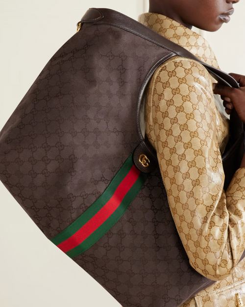 Gucci Giglio leather-trimmed canvas-jacquard tote