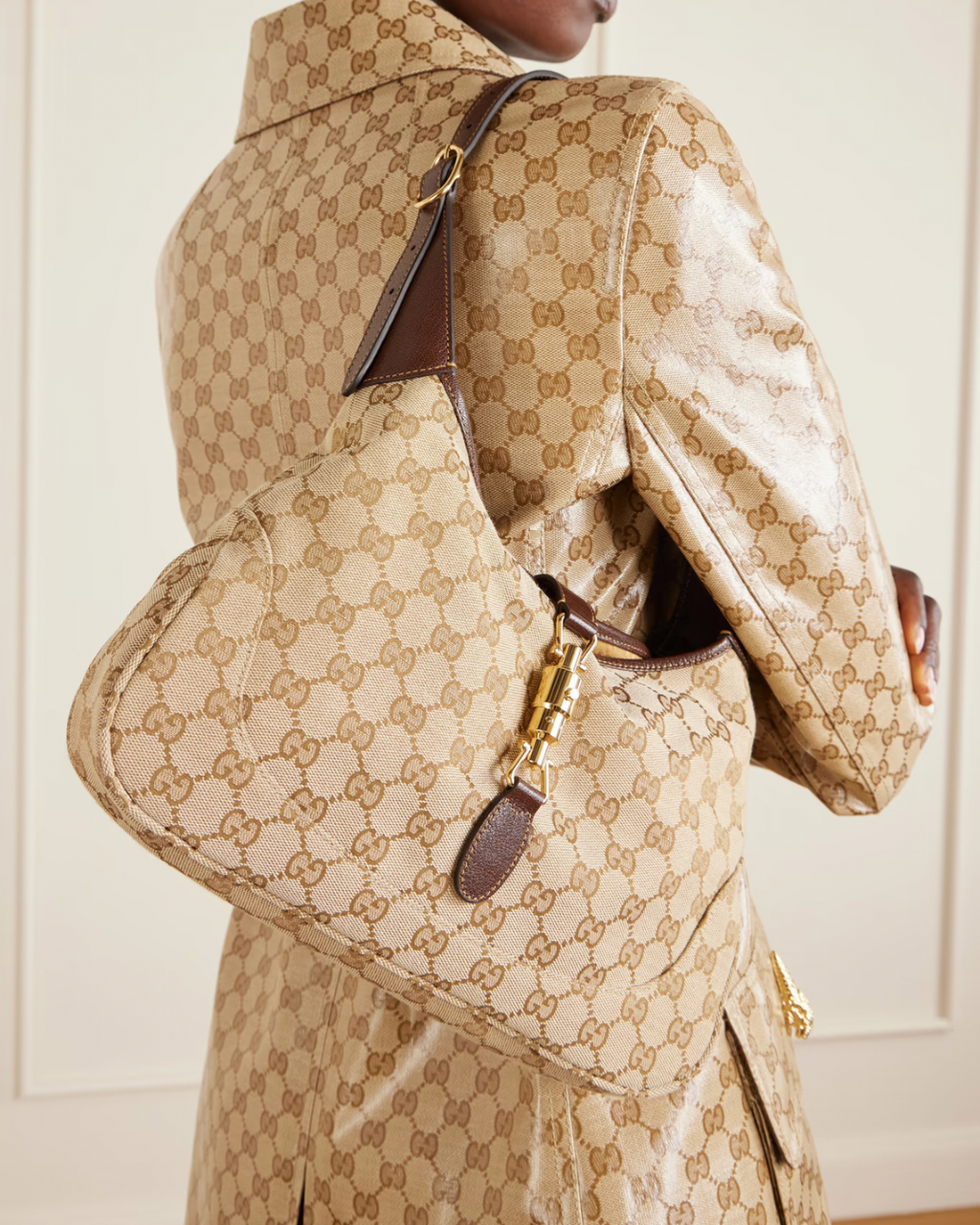 Gucci Jackie 1961 medium leather-trimmed canvas-jacquard shoulder bag