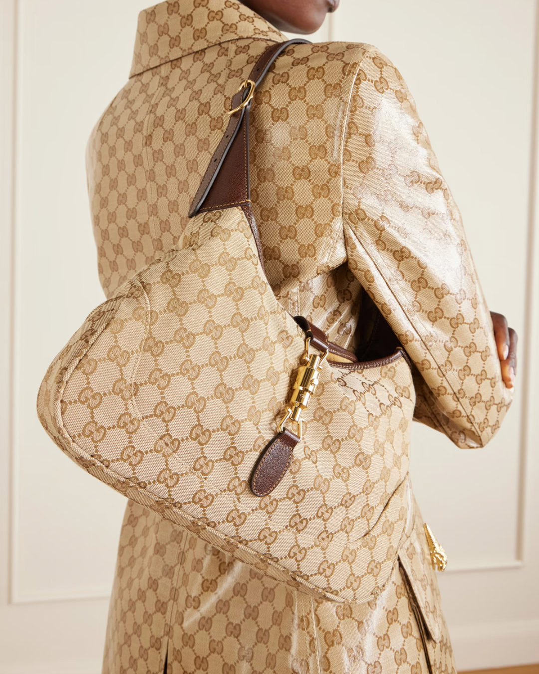 Gucci Jackie 1961 medium leather-trimmed canvas-jacquard shoulder bag