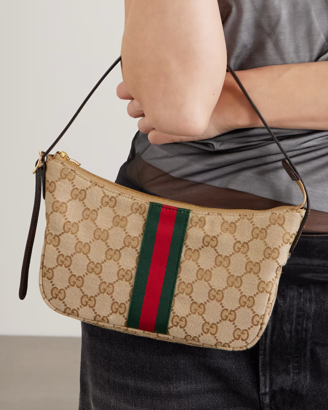 Gucci Lunetta leather-trimmed canvas-jacquard shoulder bag