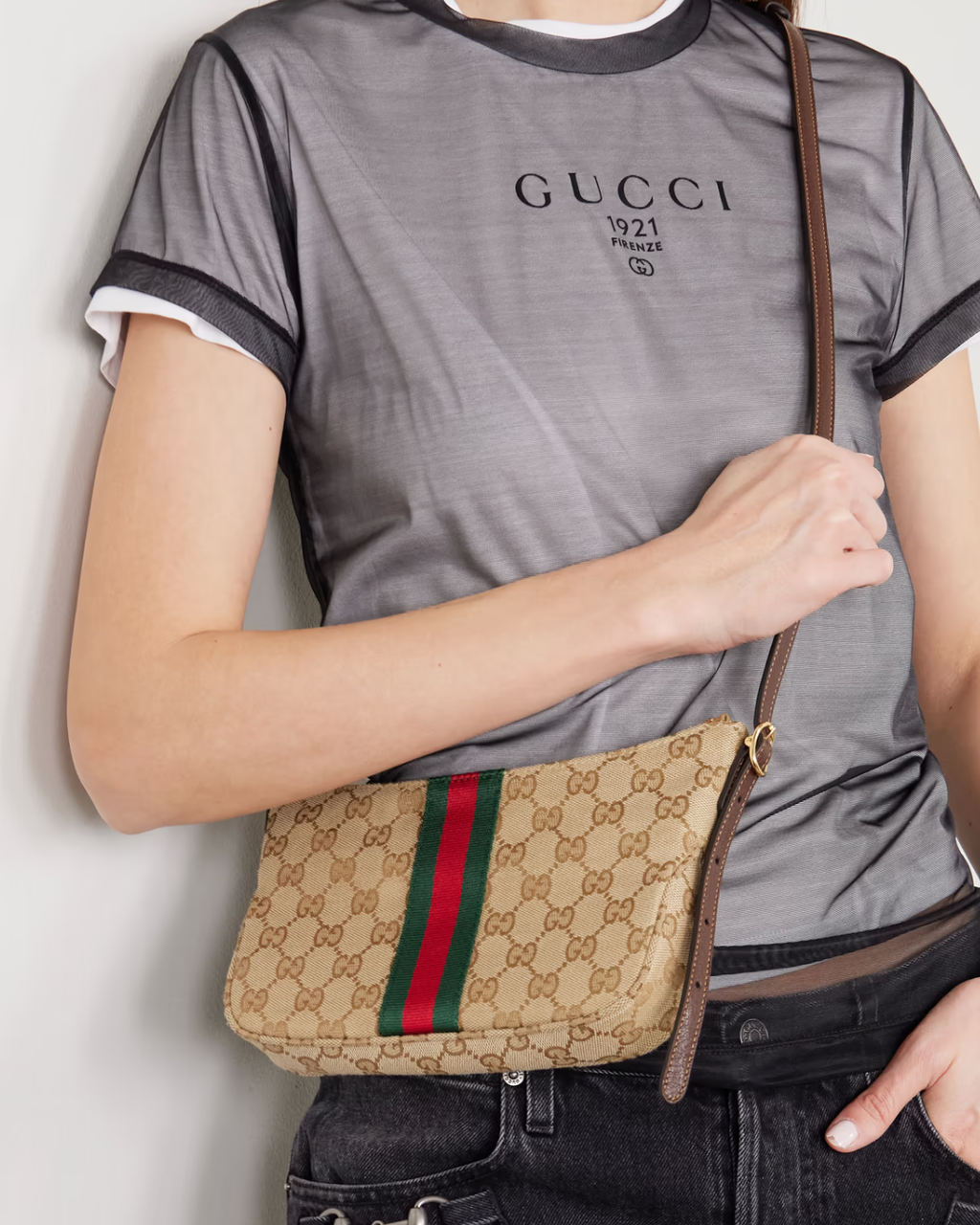 Gucci Lunetta leather-trimmed canvas-jacquard shoulder bag