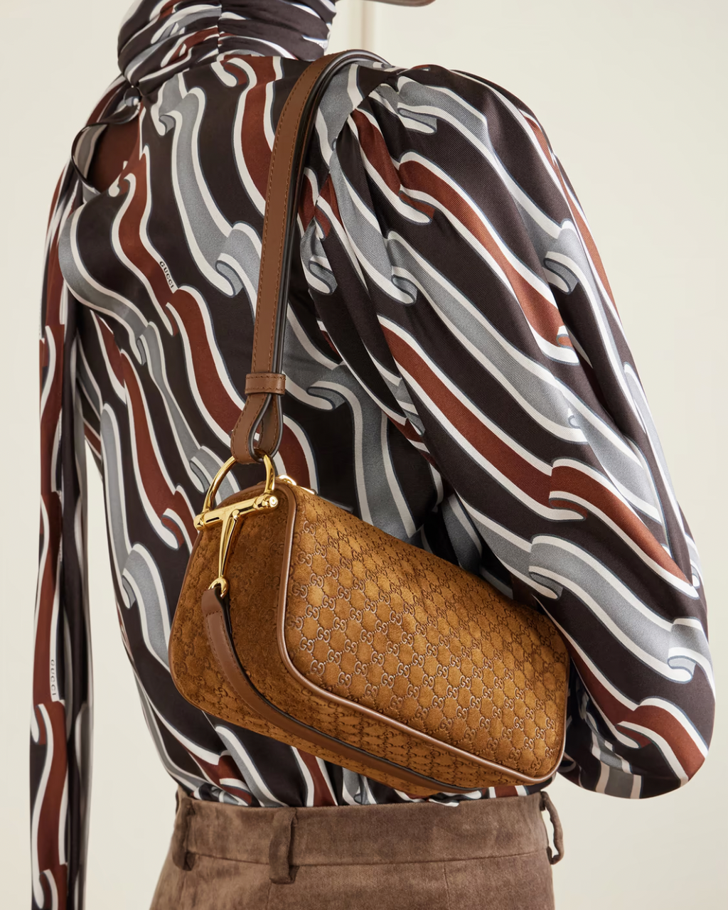 Gucci Horsebit 1955 leather-trimmed suede shoulder bag