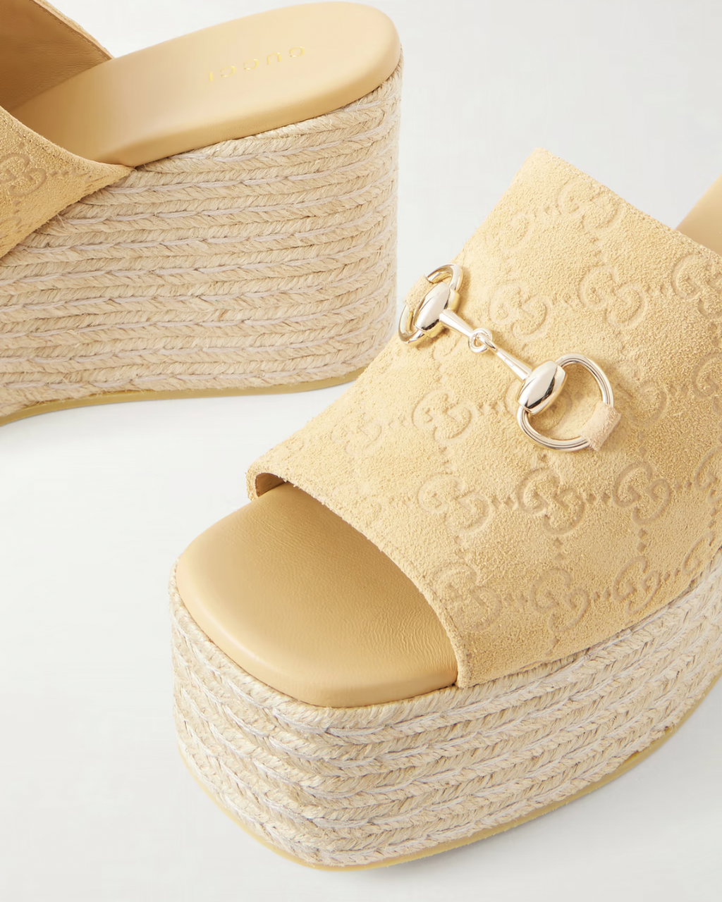 Gucci Horsebit-embellished logo-debossed suede espadrilles wedges mules