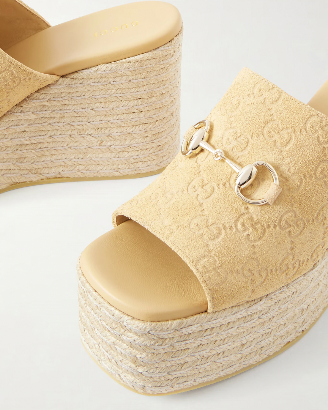 Gucci Horsebit-embellished logo-debossed suede espadrilles wedges mules
